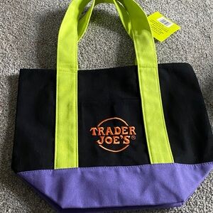 Trader Joe's Black and Purple Tote with Green Handles